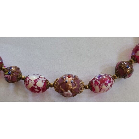 Vintage Venetian Wedding Cake Pink Opaline Murano Glass Bead Necklace 18” - Picture 6 of 6